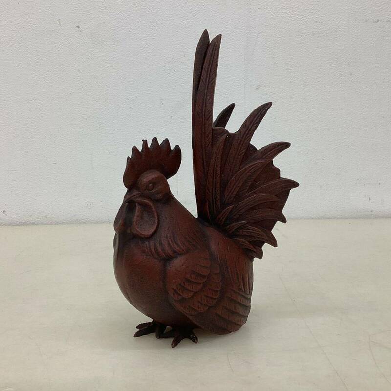 ＊金属工芸 鶏 ニワトリ にわとり 置物 在銘 環水 鉄製 鳥 iron chicken 22cm 美術工芸