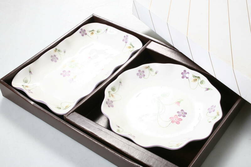 Tominaga Original China バイオレットロマン Wセット 角型 丸型 皿 プレート 食器 未使用 保管品