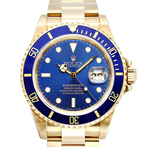 ロレックス ROLEX サブマリーナ デイト 16618 S番 K18YG ブルー文字盤 メンズ腕時計 自動巻き 金無垢 173.15g 青サブ 40mm