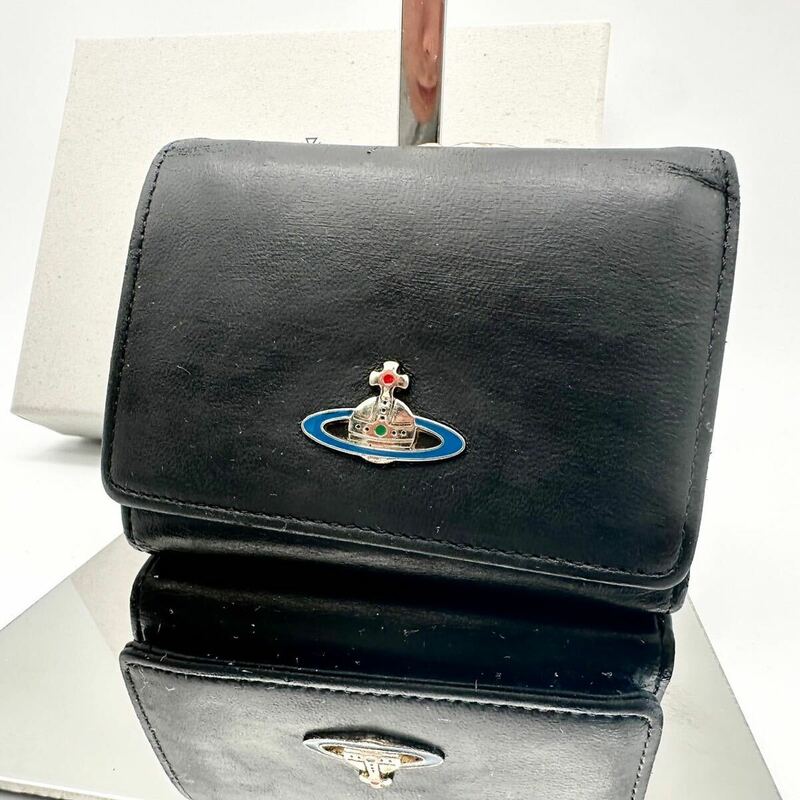 Vivienne Westwood ヴィヴィアンウエストウッド 三つ折り財布 ブラック エマ オーブ がま口 レディース コンパクトウォレット