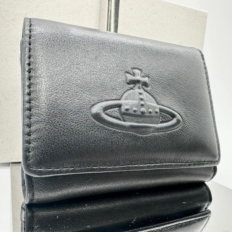 Vivienne Westwood ヴィヴィアンウエストウッド 三つ折り財布 ブラック オーブ がま口 レディース コンパクトウォレット