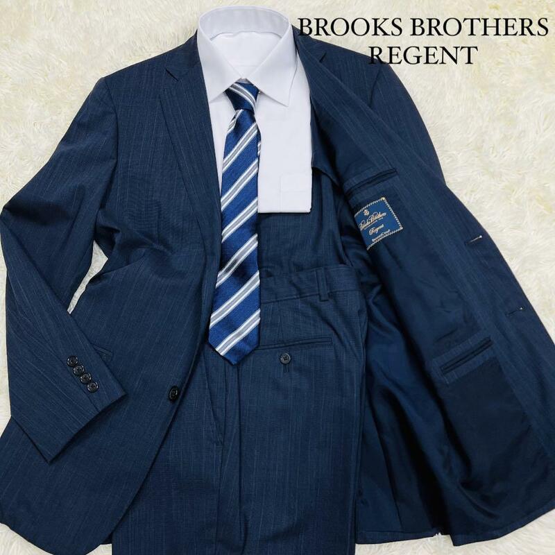 極美品/希少XL/ブルックスブラザーズ◎BrooksBrothers ビジネススーツ セットアップ ネイビー 紺 ストライプ ウール 39REG L〜XL