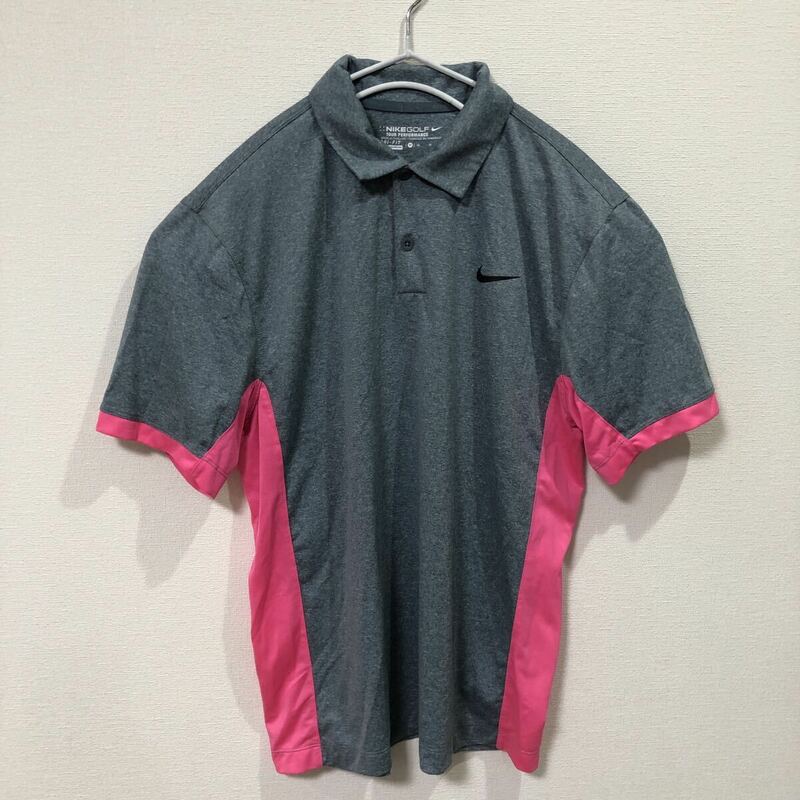 ★ナイキ ゴルフ NIKE GOLF 半袖 ポロシャツ Mサイズ ゴルフウェア グレー＆ピンク