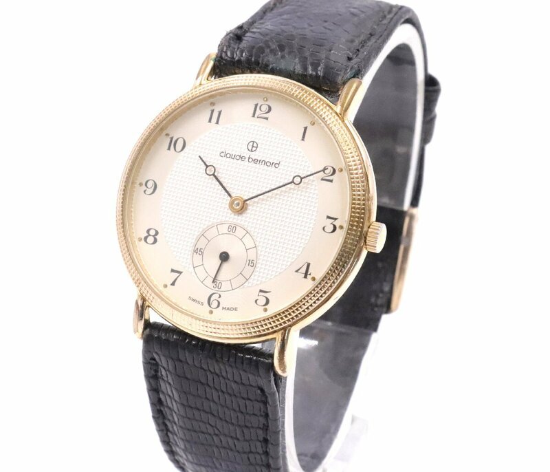 【ト長】cloude bernard クロードベルナール 裏スケ 手巻き 腕時計 メンズ ゴールドカラー スモセコ 稼働 CE783IOB35