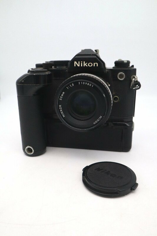 【ト萬】Nikon ニコン 一眼レフカメラ FM ブラック MF-12 モータードライブ MD-11 レンズ NIKKOR 50mm 1:1.8 動作未確認 RD492RNI91