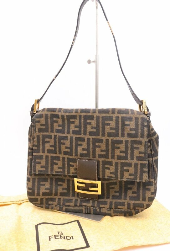 【ト長】FENDI フェンディ ズッカ ワンショルダーバッグ ハンドバッグ キャンバス×レザー ゴールド金具 保存袋付き CA218IOB48