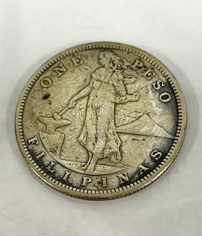 アメリカ領フィリピン1ペソ銀貨1908年 アンティーク コイン 現状品 カ4