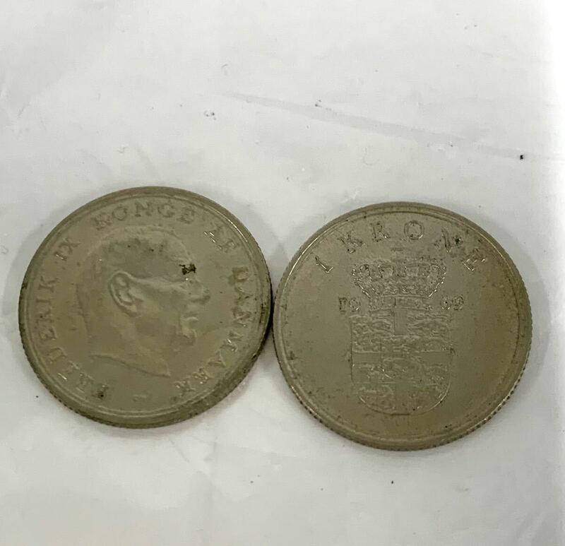 1円出品 デンマーク 1クローネ 硬貨1 KRONE 旧硬貨フレゼリク9世 コインクローナDANMARK 現状品 カ4