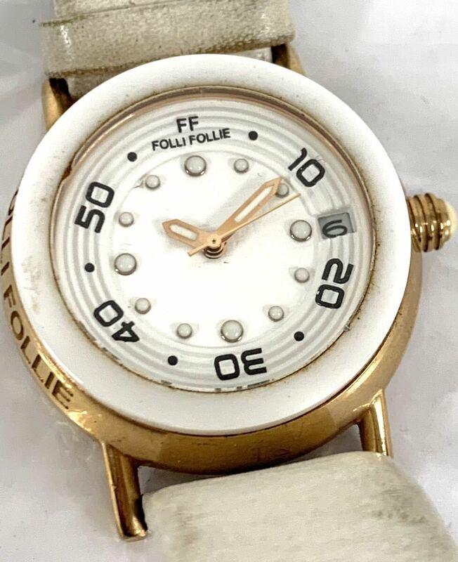 一円出品 動作未確認 Folli Follieフォリフォリ 現状品 腕時計 ホワイトカラー系 カ4