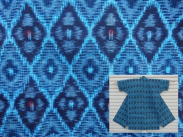 ●木綿羽織：６：●色絣●幾何学菱紋様●藍染●織●保存状態良好●