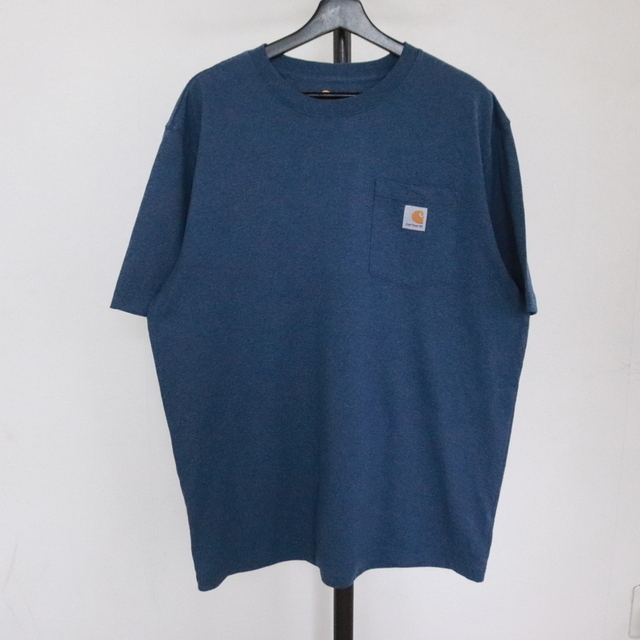 i205 2000年代製 Carhartt ポケットTシャツ■00s 表記Lサイズ ブルー 無地 シンプル カーハート ワーク アメカジ ストリート 古着 古着卸