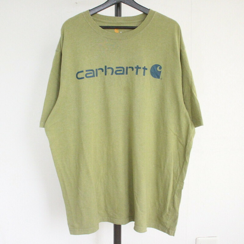 e373 2000年代製 Carhartt カーハート 半袖Tシャツ■00s 表記XLサイズ ロゴ グリーン カーキ 古着 アメカジ ストリート 90s 80s 70s 60s 