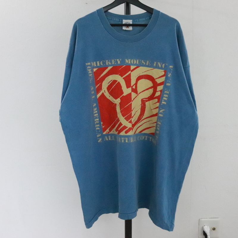 N316 90sビンテージ ディズニー 半袖プリントTシャツ USA製■1990年代製 XLサイズくらい ブルー ミッキーマウス アメカジ 古着 古着卸 激安