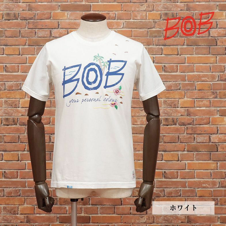 BOB/Lサイズ/Tシャツ ジャージー快適 ロゴ レタード ハンドメイド刺繍 丸首 イタリア製 半袖 新品/白/ホワイト/ib356/