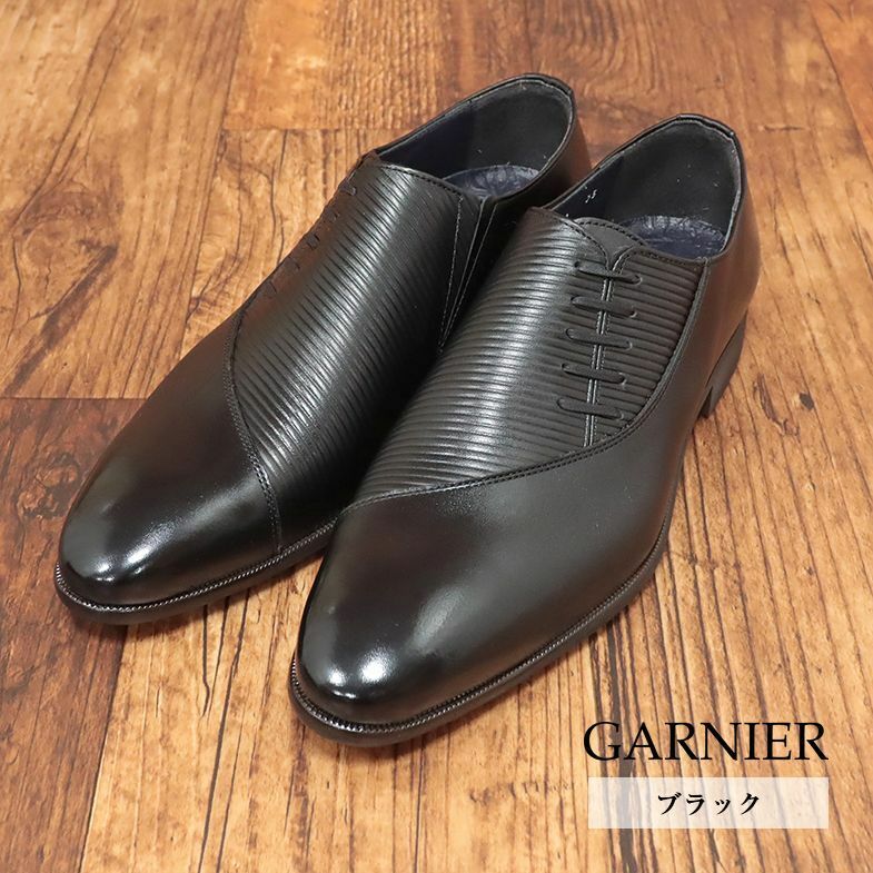 GARNIER/S(25-25.5cm)/国産レザーシューズ 速乾 抗菌 機能性 イタリア製ソール 上品 きれいめ サイドレース 新品/黒/ブラック/ig222/