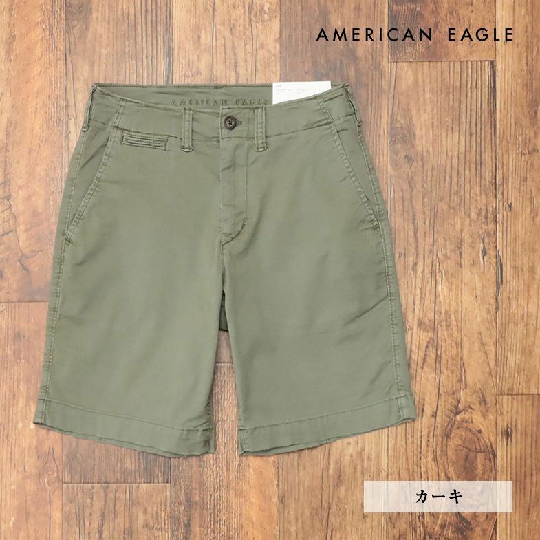 春夏/AMERICAN EAGLE/32インチ/ハーフ パンツ 4133-7273 抜群の伸縮性◎ ダメージ 製品染め加工 ショーツ 新品/カーキ/ih102/