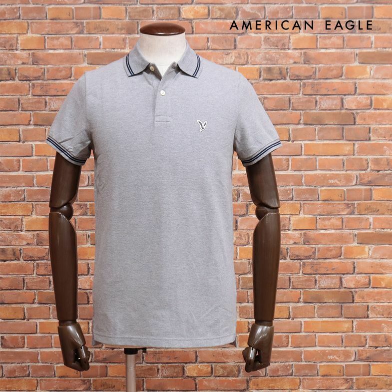 春夏/AMERICAN EAGLE/XXLサイズ/ポロシャツ 1165-9151 カノコ ジャージー快適 ライン ワッペン シンプル 半袖 新品/グレー/ih141a/