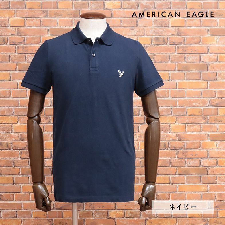 春夏/AMERICAN EAGLE/XSサイズ/ポロシャツ 1165-9146 清涼カノコ ワッペン 定番 ベーシック 半袖 新品/紺/ネイビー/ih139/