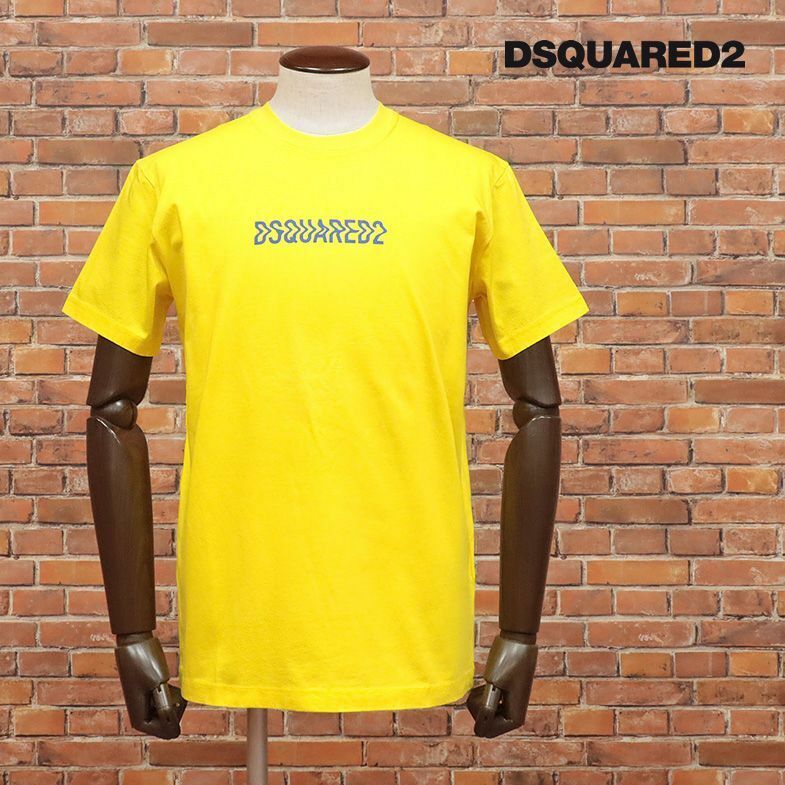 DSQUARED2/Lサイズ/丸首Tシャツ S71GD1042 ロゴ レタード プリント ジャージー快適 イタリア製 半袖 新品/黄色/イエロー/id189/