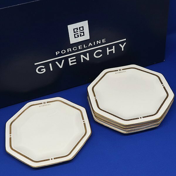 DKG★ 未使用 GIVENCHY ジバンシー 八角形 プレート 14.5cm 皿 5枚　ジバンシィ 金彩 八角皿 オクタゴン 小皿 ケーキ皿 デザート皿