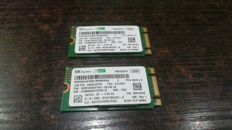 【動作品/2枚セット♪】SK hynix NVMe M.2 SSD 128GB×2枚 PCIe Gen3x2 HFM128GDHTNG-8510B