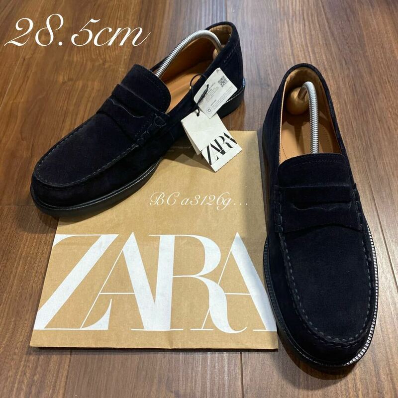 新品 ZARA 本革 コインローファー 28.5cm 44 NAVY メンズ ザラ シューズ ブーツ ビジネス フォーマル タグ付き