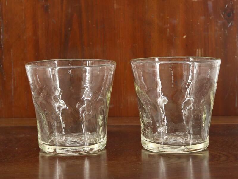 【蔵】倉敷ガラス コップ 2客 グラス 気泡吹き硝子 本物保証 Y1360