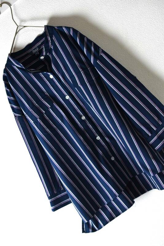 Part2 by ジュンコシマダ ストライプ柄オーバーブラウスシャツ ミニスタンドカラー 大きいサイズ13 紺色