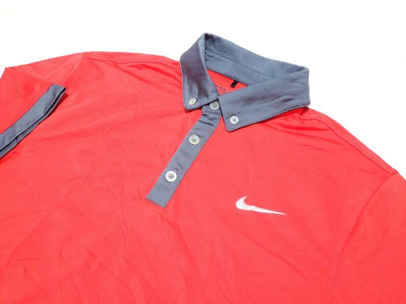 ☆NIKE GOLF　☆ナイキ　☆スポーツウエア　☆ゴルフウエア　☆ボタンダウン　☆半袖ポロシャツ　☆オレンジ×グレー　☆メンズ　☆M