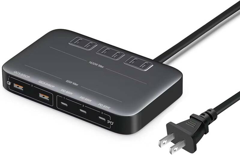 電源タップ USB延長コード PD充電器「3AC口+3USB-Cポート+2USB-Aポート」PD65W&QC3.0 急速充電 コン