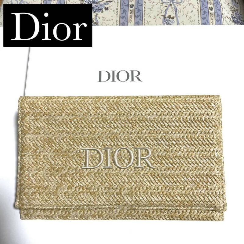 Christian Dior クリスチャンディオール ポーチ　クラッチバッグ　化粧ポーチ フラット　ストローポーチ　ノベルティ 非売品　箱あり