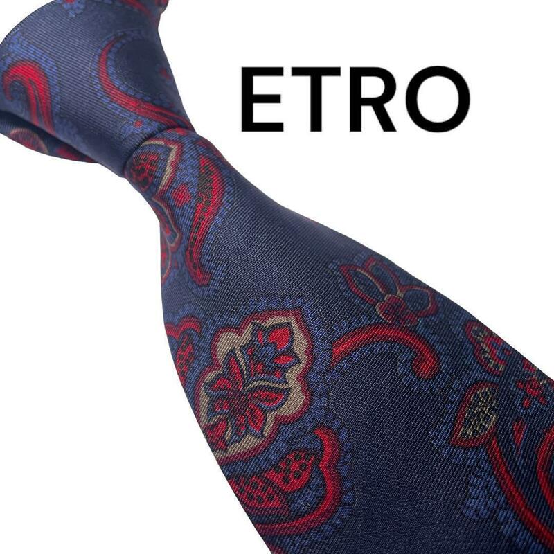 709美品　ETRO エトロ　ネクタイ　ペイズリー　ネイビー　厚め　高級感