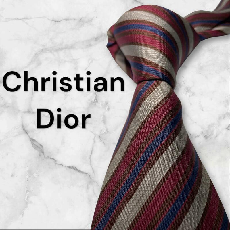 413.[即日発送]Christian Dior クリスチャン　ディオール　ネクタイ　ストライプ　ボルドー