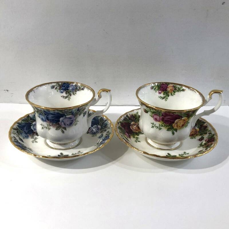 【中古/60】ROYAL ALBERT ムーンライトローズ オールドカントリーローズ ティーカップ＆ソーサー 2客セット 美品