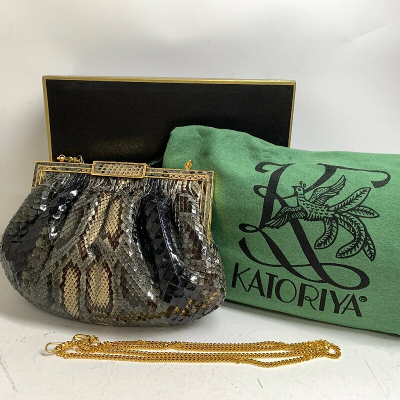 f001 L KATORIYA 香鳥屋 カトリヤ ビンテージ がま口 ハンドバック 鞄 箱、袋付き