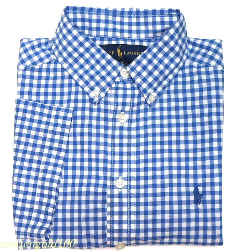 新品タグ付き【ラルフローレン】コットンギンガムチェックシャツ　ブルー　150cm　Boys M (10/12)　RL