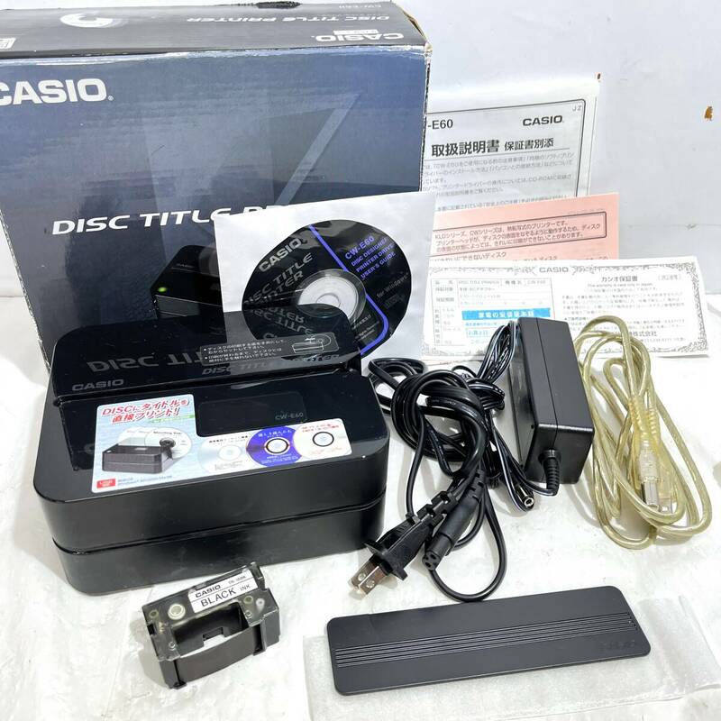 (志木)【箱付き】CASIO/カシオ DISC TITLE PRINTER/ディスクタイトルプリンター CW-E60 ブラック 黒 付属品多数 CD/DVD 通電確認済 (o)