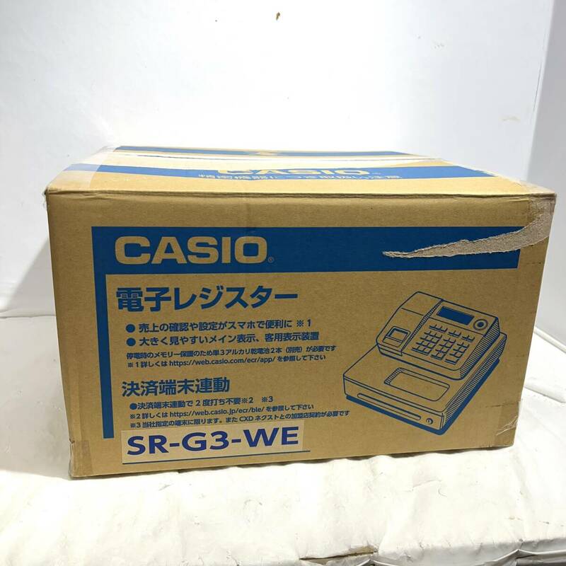 (志木)【新品同様】Casio/カシオ レジスター SR-G3-WE ホワイト 白 2023年 メーカー保証書付 Bluetooth搭載 店舗用品 (o)