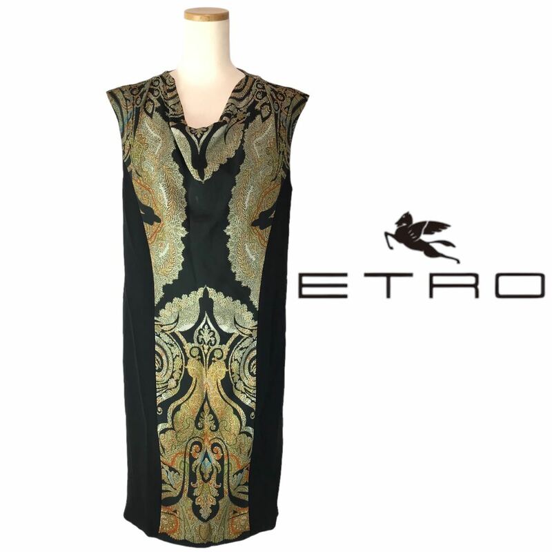k69 ETRO エトロ ペイズリー柄 ワンピース ノースリーブ ドレス BLACK 42 イタリア製 正規品 フォーマル