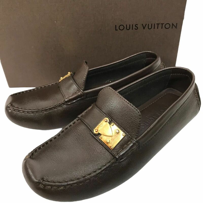 k209 良品 LOUIS VUITTON ルイヴィトン レザー ローファー ドライビングシューズ ブラウン フラットシューズ 本革 35 レディース 正規品