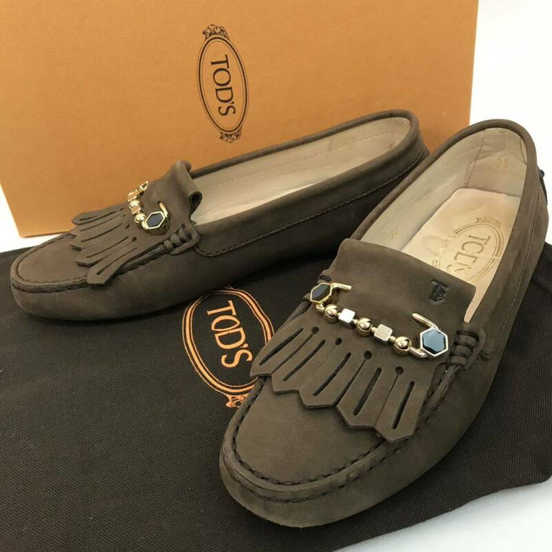 k211 良品 TOD'S トッズ レザー タッセルローファー ドライビングシューズ ブラウン ローファー フラットシューズ 本革 36 正規品