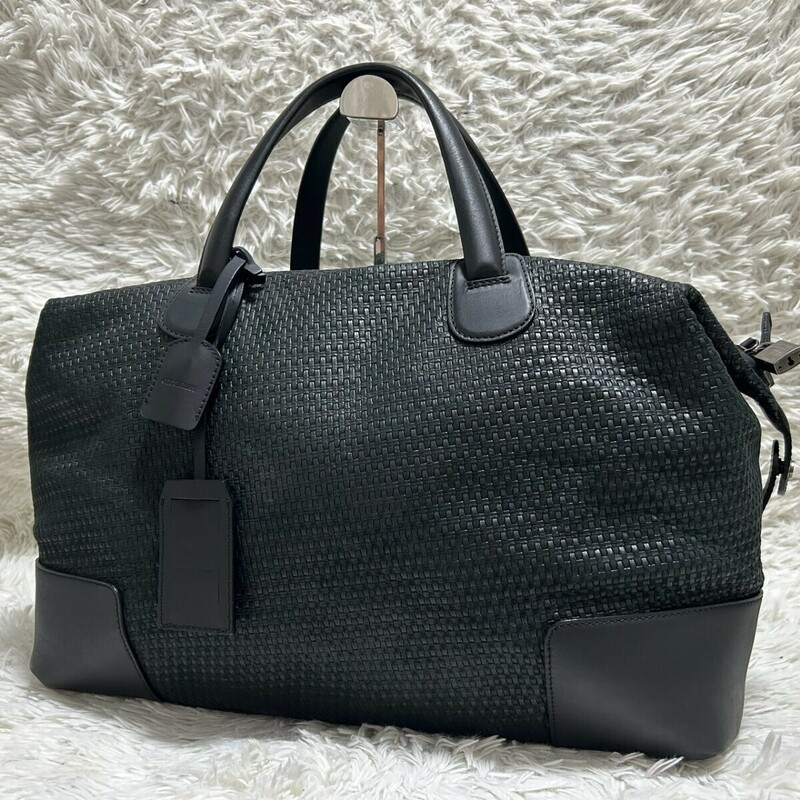 【希少品/極美品】 ジョルジオアルマーニ GIORGIO ARMANI ハンドバッグ ボストンバッグ ビジネス メンズ レザー 本革 ブラック 黒 大容量