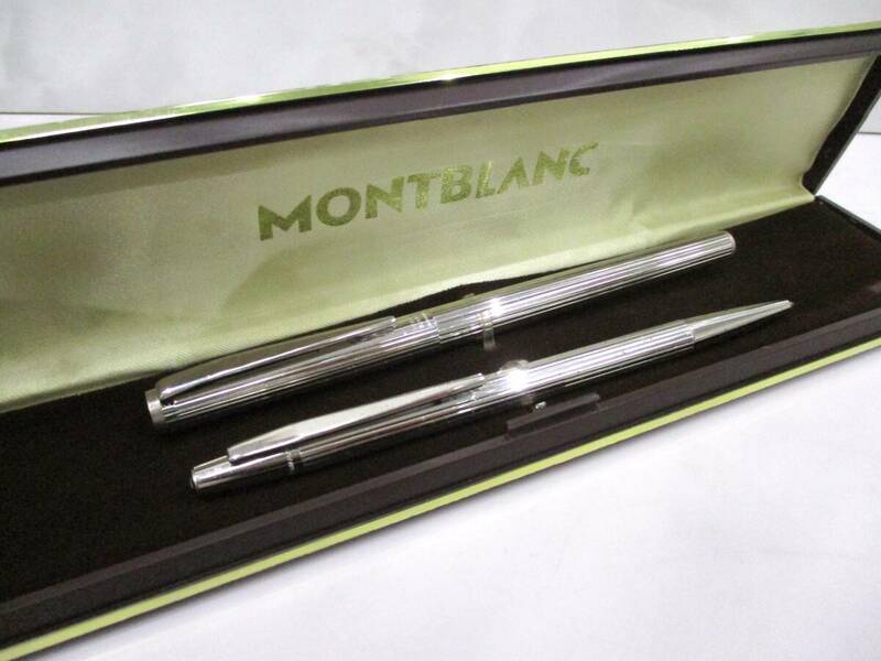 【5-186】MONTBLANC モンブラン 万年筆 ペン先585刻印 ボールペン 2本セット シルバーカラー 筆記用具