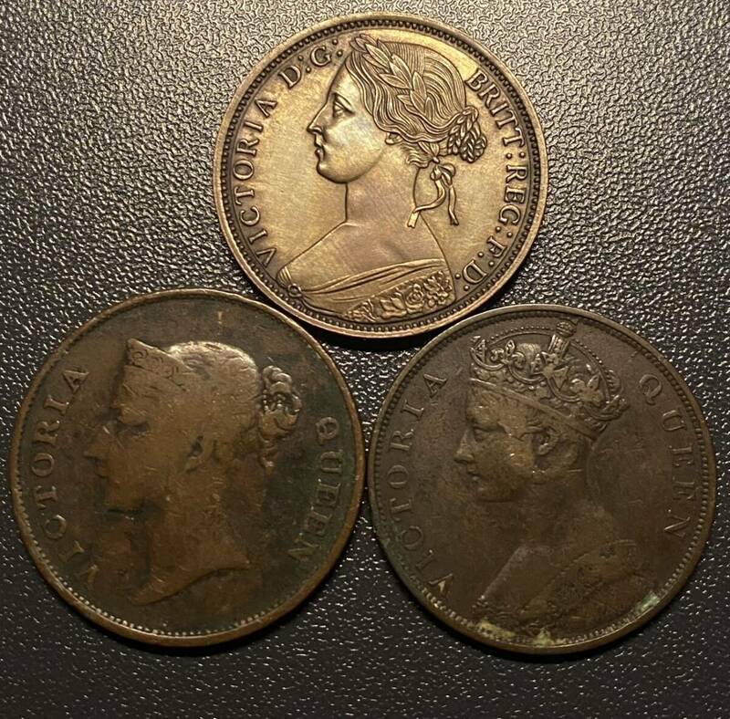 1セント銅貨３枚まとめ　香港など　コイン　硬貨　古銭　美品　レア