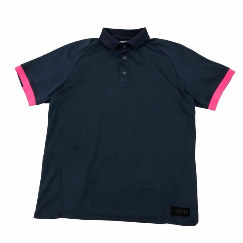 H725③ ほぼ美品 21SS TFW49 半袖 ポロシャツ シャツ ゴルフウェア トップス ネイビー 大きいサイズ メンズ 5 ティーエフダブル49