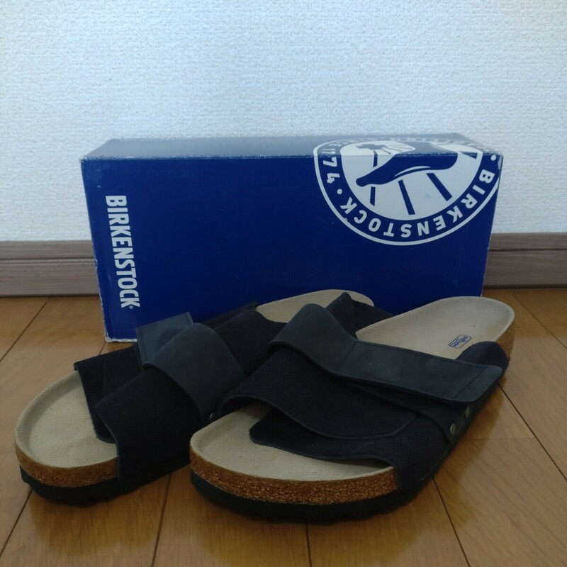 ビルケンシュトックBIRKENSTOCKキョウトKYOTOサンダル27cm ドイツ製 レザー ベージュ ネイビー Suede スウェード42