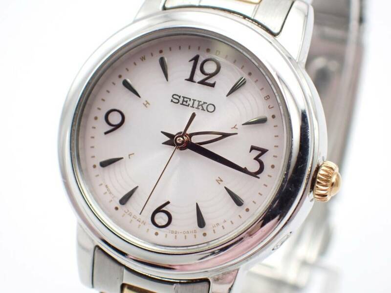 稼働品☆1000円～☆SEIKO セイコー ソーラー レディース腕時計 TISSE ティセ 1B21-0AD0 ピンク文字盤 コンビカラー/N06233