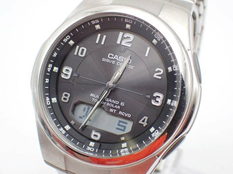 稼働品☆1000円～☆CASIO カシオ ソーラー メンズ腕時計 wave captor ウェーブセプター マルチバンド6 WVA-M600 デジアナ/N3198-800-2