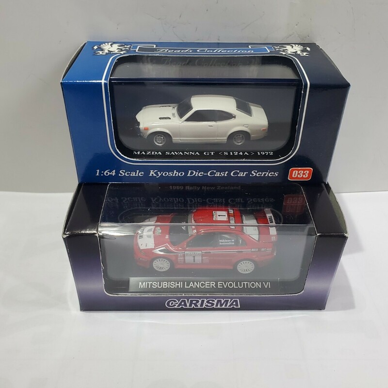 京商 1/64「MAZDA サバンナ GT 1972」とCHARISMA 1/64 「MITSUBISHI LANCER エボ4 WRC 」2台セット 新品未使用 317