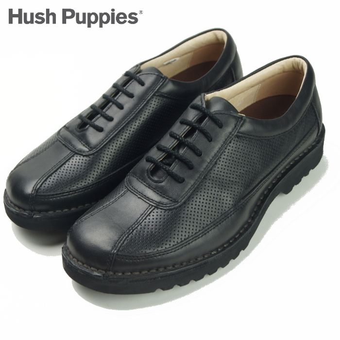 【新品】定価2万 ハッシュパピー Hush Puppies 大塚製靴《軽量 ビブラムソール》上質パンチレザー ウォーキング シューズ 黒 26 4E